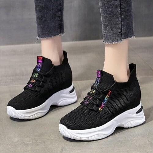 Lucyever Breathable Mesh Hidden Wedges Sneakers Women Autumn 2021 Height Increasing Chunky Platform Sneakers Woman Casual Shoes