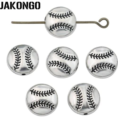 JAKONGO Round Volleyball Spacer Beads Antique Silver Plated Loose Beads Jewelry Making Bracelet Accessories DIY 15pcs/lot