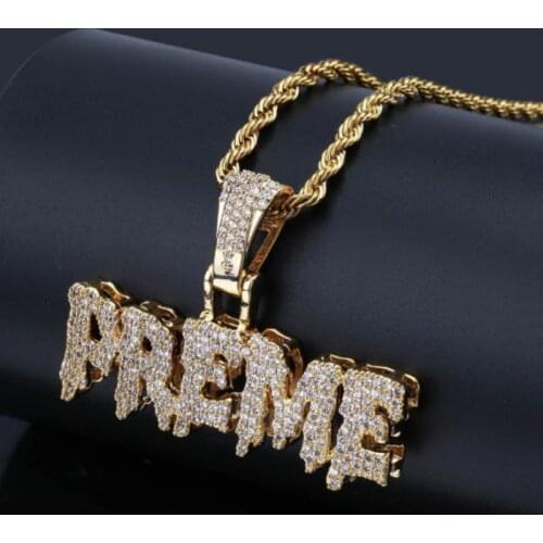 Fashion Personality Gold-Plated Zircon Letters "preme" Metal Pendant Necklace Mens Rock Hip-Hop Party Jewelry