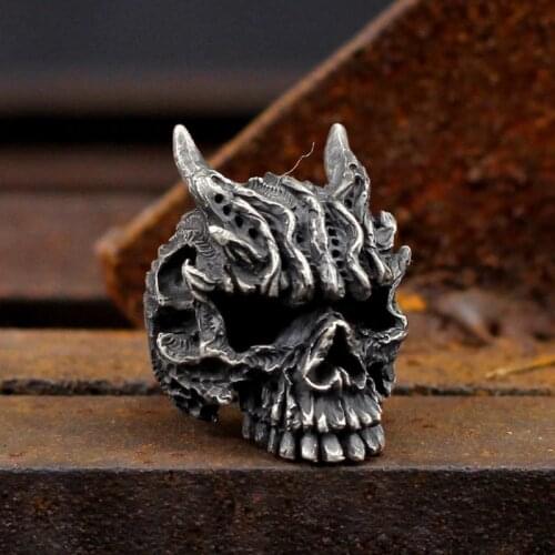 EYHIMD Mens Heavy Metal Gothic Black Asura Skull Stainless Steel Rings Goth Biker Jewelry Gift