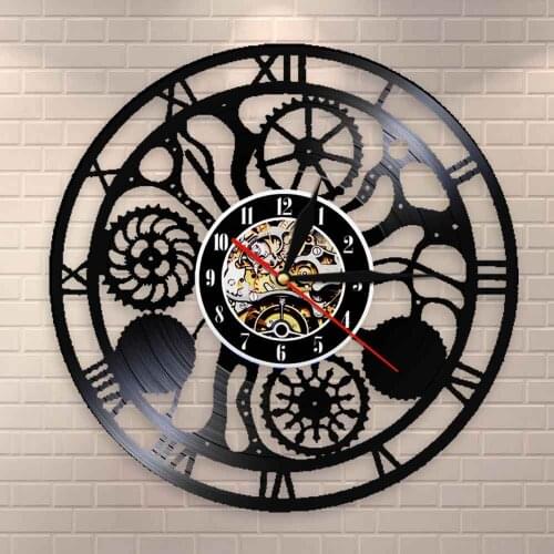 Cogwheels Science Art Artificial Intelligence Steampunk Gears and Cogs Wall Clock Neuroscience Art Vinyl Record Wall Clock