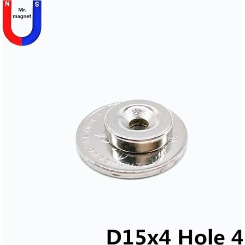 500PCS 15X4-4 permanent magnets 15*4 magnet With countersunk hole 4 super strong rare earth neodymium magnet 15x4-4 small disc