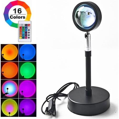 Newest RGB Sunset Lamp Remote Control Projection Desk Lamp for Bedroom Bar Coffee Store Wall Decoration Lighting