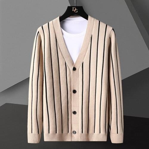 BALDAUREN Spring and Autumn New Mens Sweater Casual Cardigan Mens Striped Sweater Slim All-match Jacket Mens Cardigan