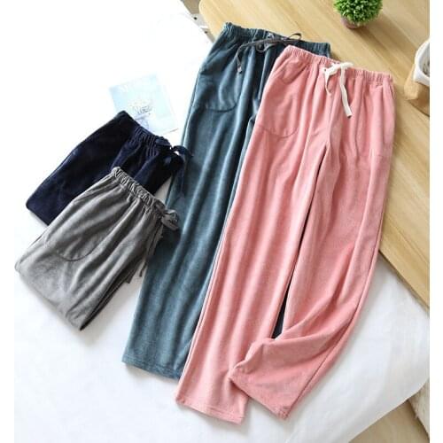 Couple Pajamas Pants Women Autumn Coral Fleece Thickened Warmth Island Fleece Men Winter Loose Plus Size Flannel Pink Home Pants