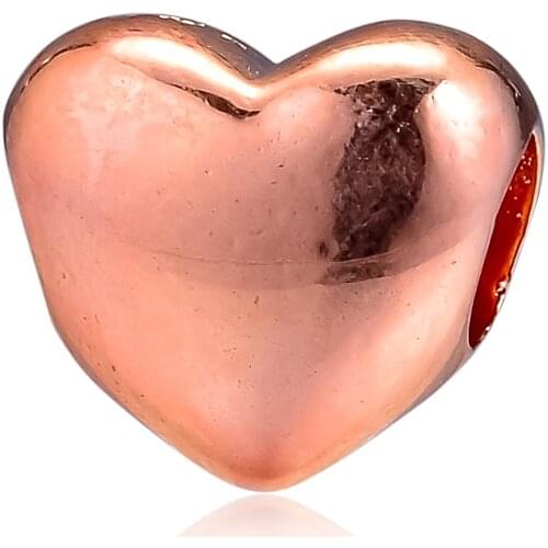 DIY Fits for Pandora Charms Bracelets Rose Big Smooth Heart Beads 100% 925 Sterling-Silver-Jewelry Free Shipping