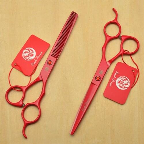 6.5 Inch 18.5cm Red Colour JP 440C Professional Human Hair Scissors Hairdressing Scissors Cutting Shears Thinning Scissors