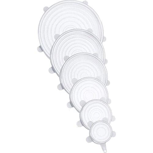 6pcs Transparent Silicone Sealing Cover Refrigerator Wrap Reusable Kitchen Microwave Heating Cover Fresh Cover