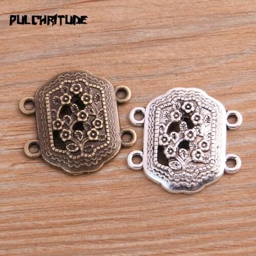 PULCHRITUDE 8pcs 27*28mm Two Color Zinc Alloy Hollow Box Flower Pendants Connectors Linker For DIY Charm Jewelry Accessorie