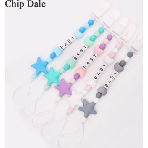 Chip Dale Personalized Name Handmade Pacifier Clips Holder Chain Five Star Silicone Nipple Pacifier Chains Baby Shower Gift