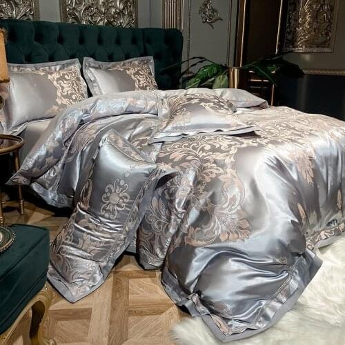 Silk Sateen Cotton Delicate Jacquard Duvet Cover Champagne Silver Silky Soft Bedding Set 1 Bed sheet1 Duvet Cover 2 Pillowcases