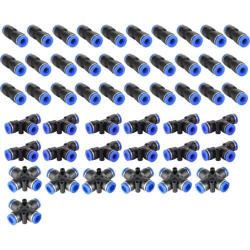 SHGO HOT-49PCS Pneumatic Fittings PZA/PU/PE Water Pipes Pipe Connectors 8mm Plastic Hose Quick Couplings Tee Air Hose Straight