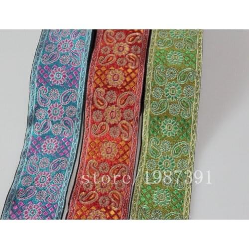 Wide abou5cm 10yards/lot Polyester Woven Jacquard Ribbon paisley flowers pattern for curtain and clothing accessory LS-0549
