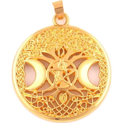 Triple Moon Goddess Wicca Pentagram Magic Amulet Pendant Women tree of life moon necklaces pendants vintage jewelry