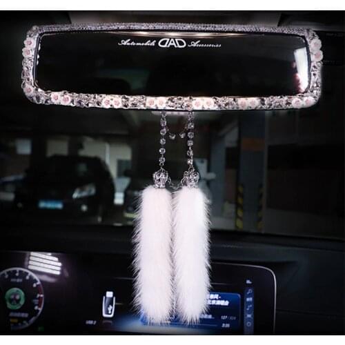 Bling Rhinestone Car Interior Rearview Mirror Cover Crystal Diamond Car Rear View Mirror Decoration Auto Accessories For Women