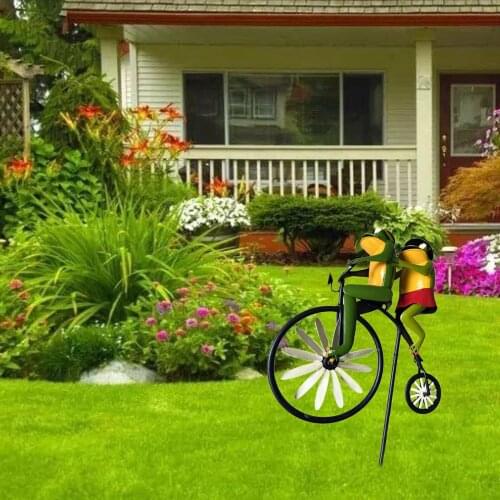 Bike Wind ner Metal Frog Windmill Backyard Lawn Decoration Ornament