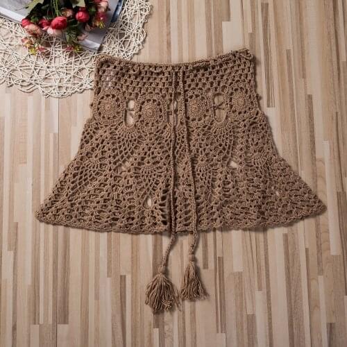 Women Crochet High Waist Bikini Skirt Sexy Hollow Out Flared Bikini Cover up School Girl DressBeach Dress Womens Swimsuits