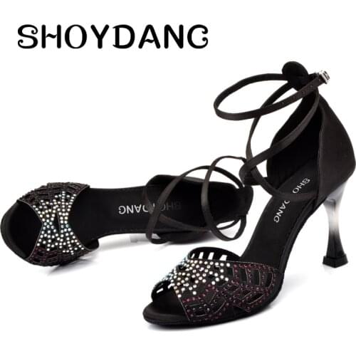 SHOYDANC Womens Tango Ballroom Latin Dance Dancing Shoes Gradient plated heel Salsa Professional Dancing Shoes For Ladies 9cm