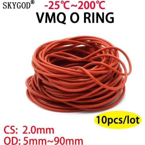 10pcs Red VMQ Silicone Ring Gasket CS CS 2mm OD 8 ~ 65mm O Ring Rubber Seal pressure cooker o-ring food high temperature gasket