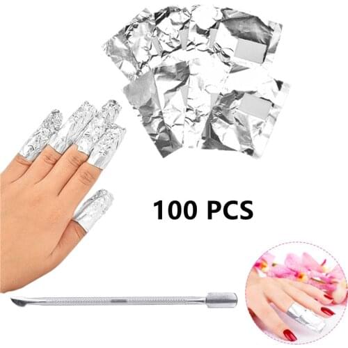 100Pcs Aluminium Foil Nail Art Soak Off Polish Nail Removal Wraps Nail Towel Gel Polish Remover Manicure Tool Gift steel push