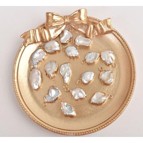 14-15MM 10Pcs 100% Gilt Side Natural White Edison Baroque Freshwater Pearl Heterosexual Charms Jewelry Pendants