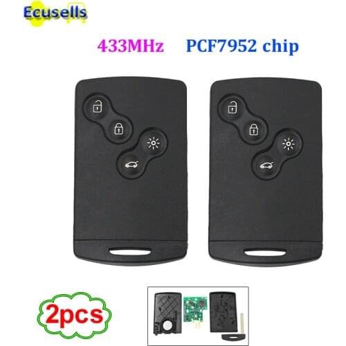 2pcs/lot Remote Key FOB 4 Buttons 433mhz PCF7952 Chip For Renault Koleos CLIO Laguna 3 Megane 3 with emergency key
