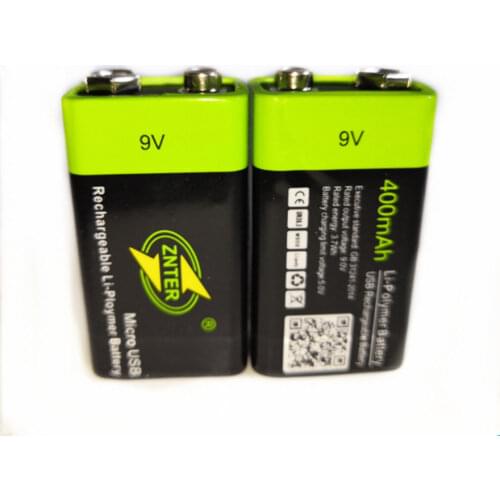 2PCS/LOT ZNTER 600mAh USB 9V rechargeable lithium battery for camera drone accessories 6F22 rechargeable lithium battery