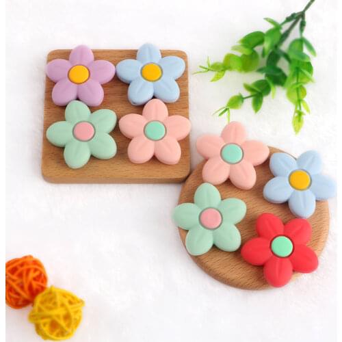 Kovict 20/50pcs BPA Free Cartoon Cute Flowers Baby Silicone Beads For Food Grade DIY Necklace Accessories Chewable Nursing Toys