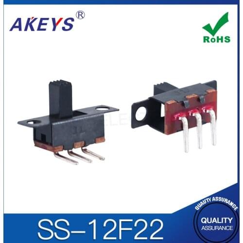 20PCS SS-12F22 1P2T Single pole double throw slide switch verticle type 3 pin bend pin without fixed pin
