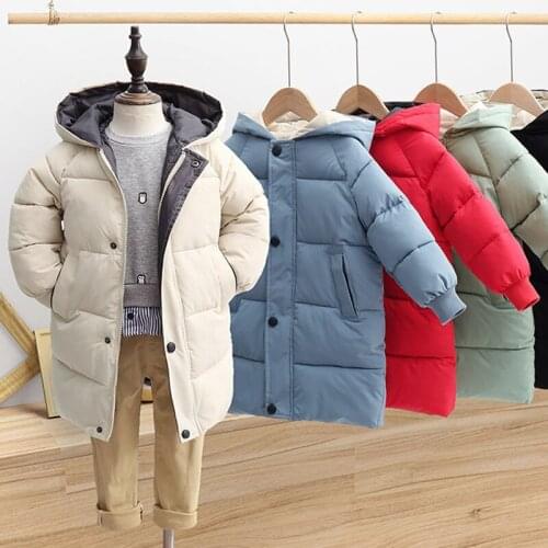 Children Winter Warmth Padded Cotton Solid Hooded Down Coat Jacket Boys Long Girls Overcome Children Down Jacket Outerwear 2021
