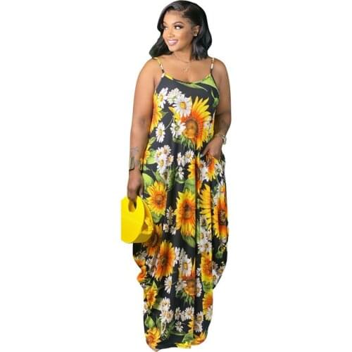 2021 Summer Fashion Printing Long Dress Casual Tie-dye Suspenders Casual Dress European and American Plus Size Womens Clothing