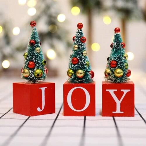 2021 Christmas Tabletop Decoration JOY Wooden Chrismas Tree Props Crafts Decorations Navidad Arboles Gift for Home Decor