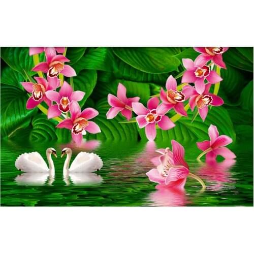 Custom photo 3d wallpaper Non-woven mural wall sticker Orchid dream swan lake painting 3d wall room murals wallpaper