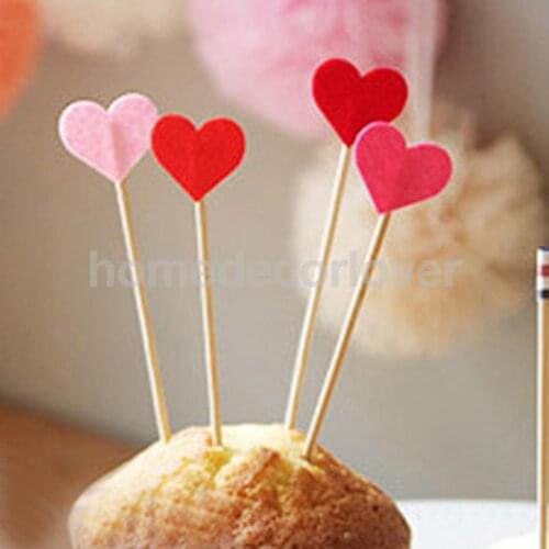 50pcs Heart Pattern Food Picks Party Toothpick Cupcake Cocktail Decor