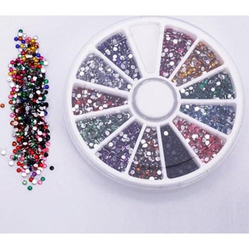 12 Colors 500 Pcs 2.0mm Glitter Tips Rhinestones Gems Round Wheel Nail Art Decor 2020