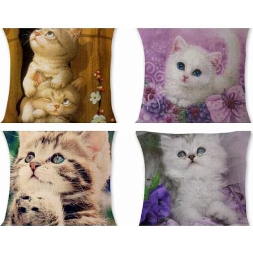 Cat Animals Cotton Linen Throw Pillow Case Cushion Case Pillowcases Soft Room Gifts Single Sides Printing