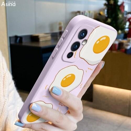 ASINA Cute Cartoon Case For Oneplus 9 8t 8 Pro Liquid Silicone Straight Edge Cases For Oneplus 7 7T Pro Smile Poached Egg Cover