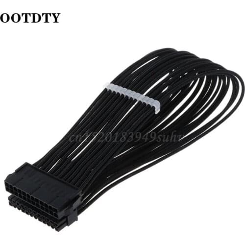 30CM Black ATX 24 Pin Motherboard Cable Nylon Sleeved Power Supply Extension Cable Wire for PC Computer Accessories