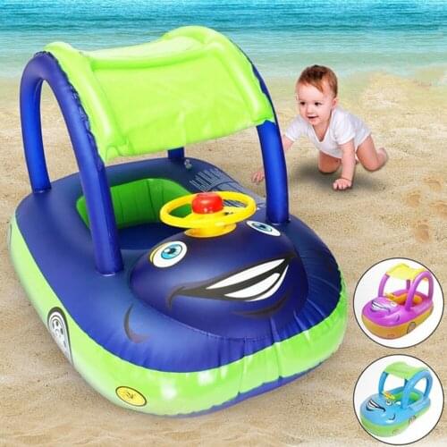 Baby Swim Ring Sunshade Steering wheel Safe Holiday Floating Summer Kids Seat Inflatable Swimming boat toys Water pool tube PVC