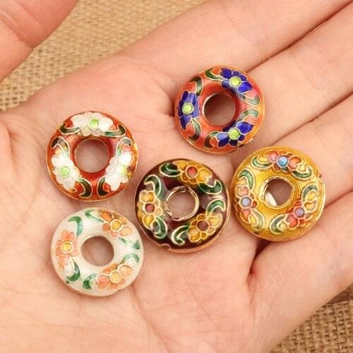 5pcs Cloisonne Enamel Round Loose Bead Handmade DIY Jewelry Making Findings Filigree Spacer beads Earrings Bracelet Accessories
