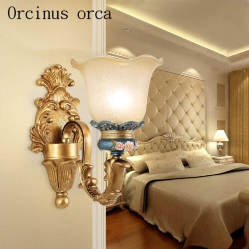 European style antique painted wall lamp living room background wall bedroom staircase passageway American resin wall lamp