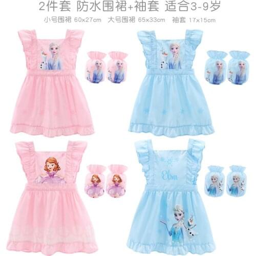 Disney girls apron baby gowns eating waterproof bibs kindergarten painting clothes childrens gowns anti-wearing
