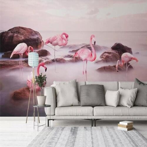 Sunset flamingo pastoral artistic background wall professional production mural wholesale wallpaper custom poster photo wall