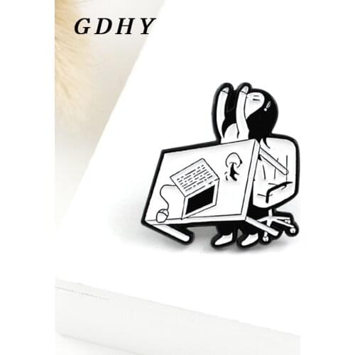 GDHY Funny Girl angry Black White Brooches Girl angry Pressure Push table Kawaii For women Kids Icons Backpack Pin Brooch Badge