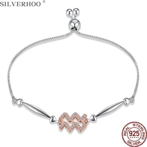 SILVERHOO 925 Sterling Silver Bracelet For Women Aquarius Fashion Adjustable With Zircon Bracelets Party Fine Jewelry Hot Sale
