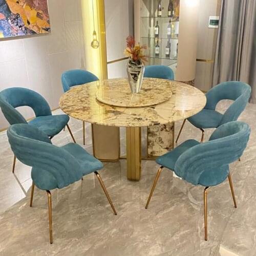 Italian light luxury high-end custom round natural marble glass villa dining table table stainless steel table