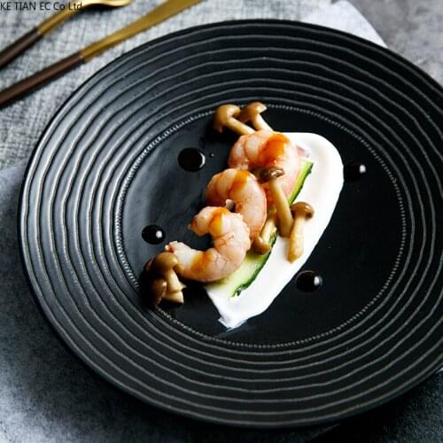 European-style Ceramic Dinner Plate Black Thread Western Steak Salad Flat Plate Home Round Fruit Dessert Snack Plate Tableware