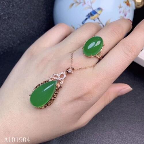 KJJEAXCMY boutique jewelry 925 sterling silver inlaid natural natural green chalcedony gemstone female necklace pendant ring set