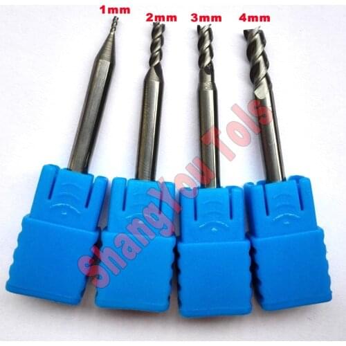 4pcs/set 1mm,2mm,3mm,4mm HRC50 3Flutes End mill for Aluminum Spiral Bit Milling Cutter Tools Carbide CNC Endmill Router bits