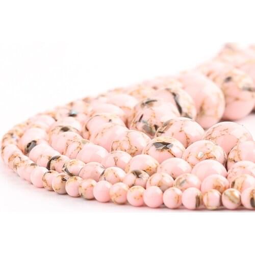 Natural Pink Howlite Turquoises Stone Round Loose Shell Beads 15'' Strand 4 6 8 10 12 mm For Jewelry Making DIY Necklace
